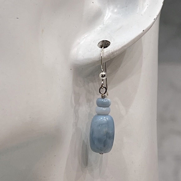 Sterling Silver Blue Opal Bead Necklace and Dangle Earrings Ensemble - Picture 12 of 16